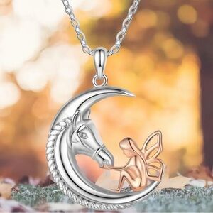 Exquisite And Stylish Horse And Angel Moon Pendant Necklace, Perfect